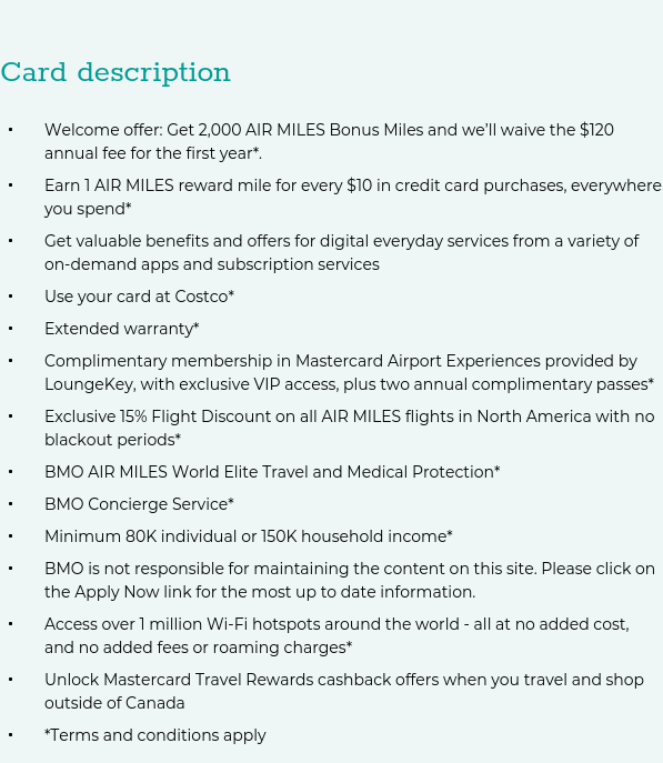 bmo air miles world elite mastercard benefits guide